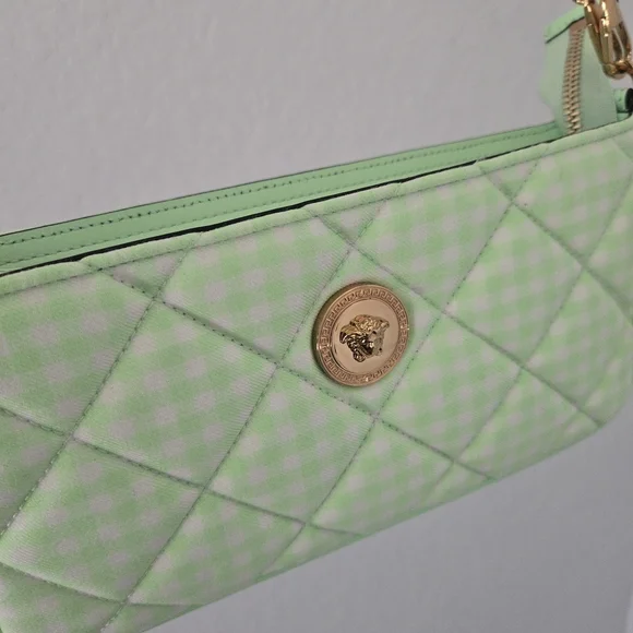 Versace Green Checkered quilted Crossbody Bag NWOT - Picture 10 of 12